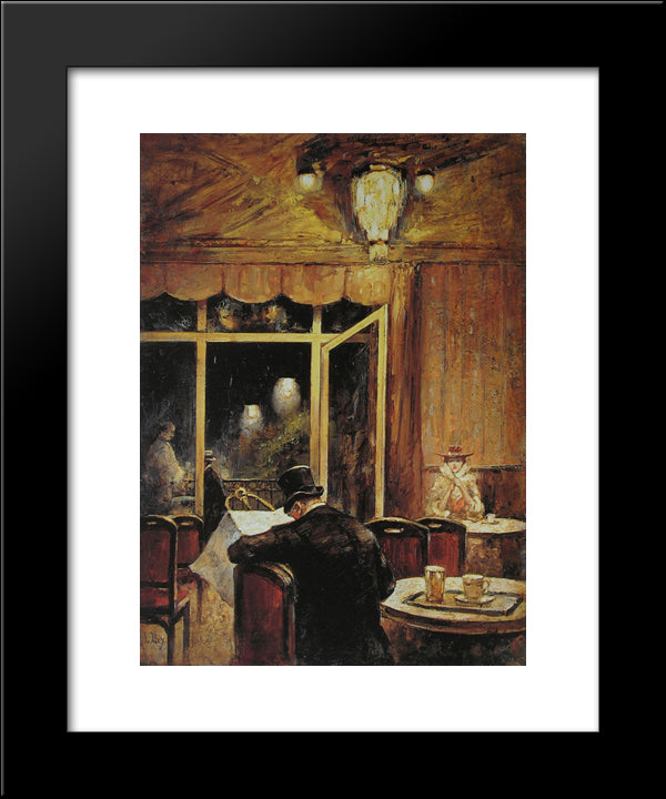 Abend Im Cafe Bauer 20x24 Black Modern Wood Framed Art Print Poster by Ury, Lesser