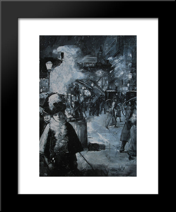 Am Bahnhof Friedrichstrasse 20x24 Black Modern Wood Framed Art Print Poster by Ury, Lesser