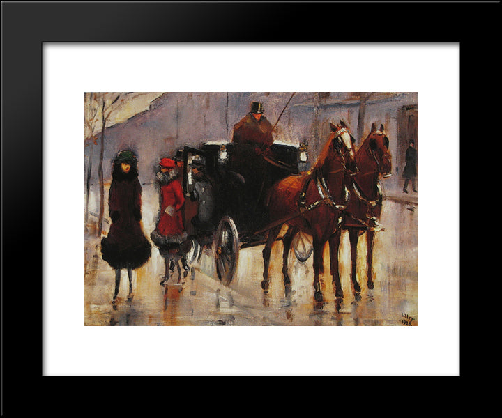 Damen, Einer Droschke Entsteigend 20x24 Black Modern Wood Framed Art Print Poster by Ury, Lesser