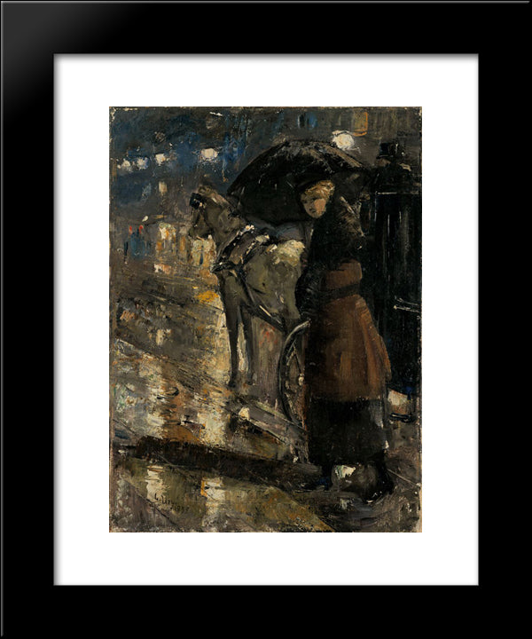 Frau Und Droschke 20x24 Black Modern Wood Framed Art Print Poster by Ury, Lesser