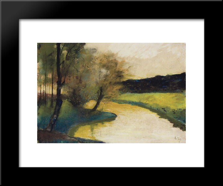 Herbstliche Bachlandschaft Im Abendlicht 20x24 Black Modern Wood Framed Art Print Poster by Ury, Lesser