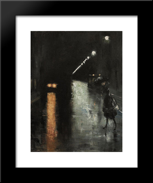 Nachtliche Strassenszene, Berlin 20x24 Black Modern Wood Framed Art Print Poster by Ury, Lesser
