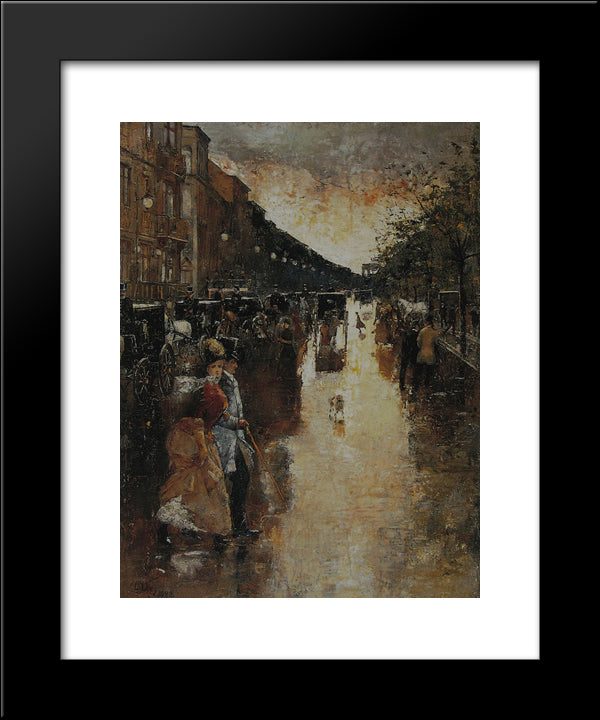 Unter Den Linden Nach Dem Regen 20x24 Black Modern Wood Framed Art Print Poster by Ury, Lesser
