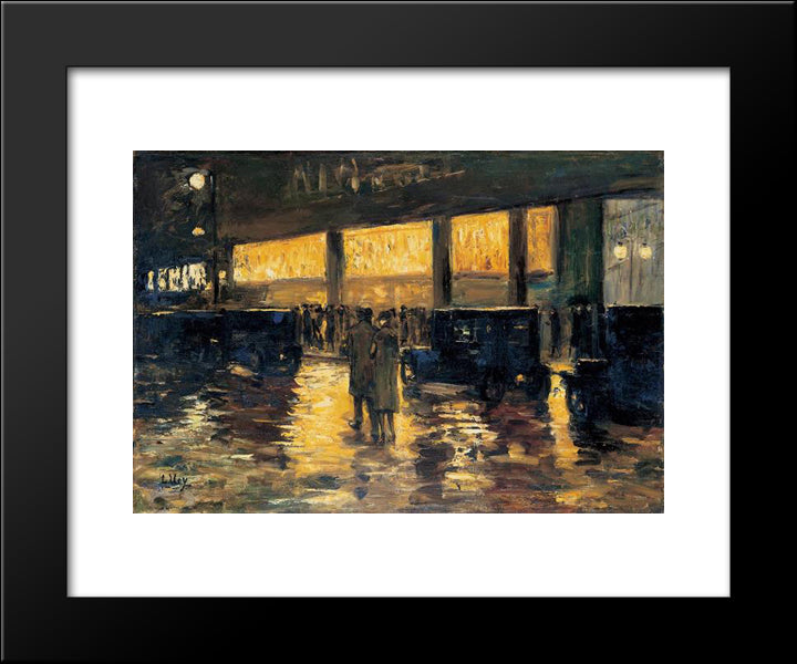 Vor Dem Cafe (Berlin Bei Nacht) 20x24 Black Modern Wood Framed Art Print Poster by Ury, Lesser