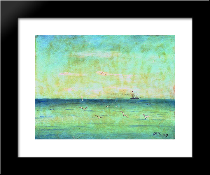 Landscape With Seagulls 20x24 Black Modern Wood Framed Art Print Poster by Lagorio, Lev
