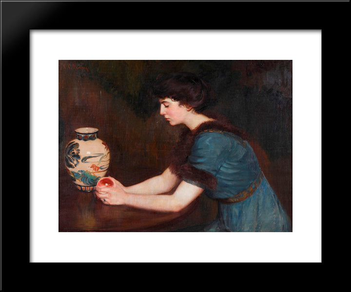 At The Window (Also Known As Portrait Of Julia Sullivan Lynch) 20x24 Black Modern Wood Framed Art Print Poster by Cabot Perry, Lilla