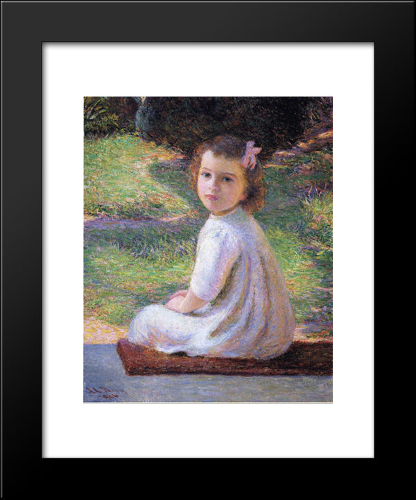 Girl With A Pink Bow 20x24 Black Modern Wood Framed Art Print Poster by Cabot Perry, Lilla