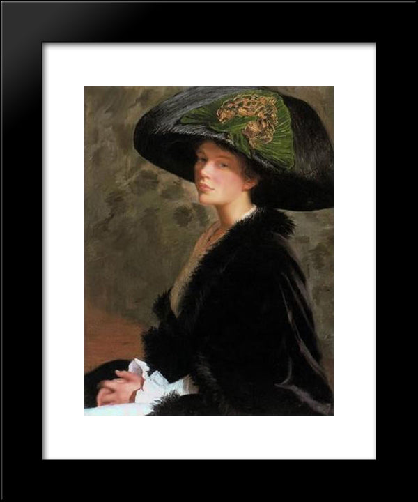 The Green Hat 20x24 Black Modern Wood Framed Art Print Poster by Cabot Perry, Lilla
