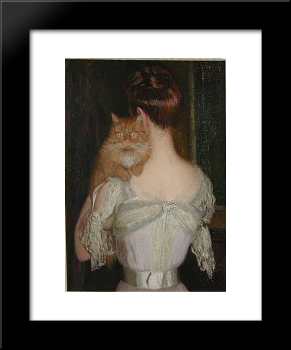 Woman With A Cat 20x24 Black Modern Wood Framed Art Print Poster by Cabot Perry, Lilla