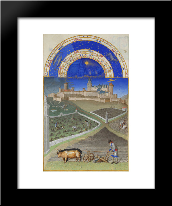 March Peasants At Work On A Feudal Estate 20x24 Black Modern Wood Framed Art Print Poster by Limbourg Brothers