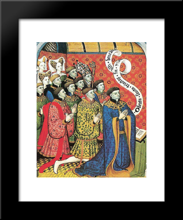 Miniature Of The Earl Of Westmorland With His Twelve Children 20x24 Black Modern Wood Framed Art Print Poster by Limbourg Brothers