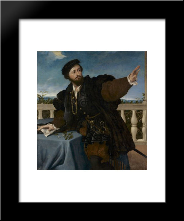 A Nobleman On A Balcony 20x24 Black Modern Wood Framed Art Print Poster by Lotto, Lorenzo