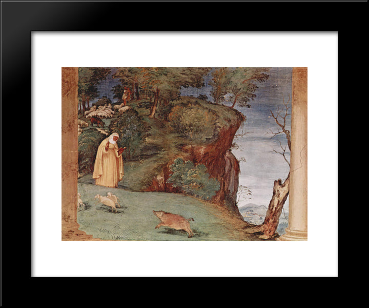 Frescoes In The Oratory Suardi In Trescore, Scene Of The Blessing Of St. Brigid Of Kildare 20x24 Black Modern Wood Framed Art Print Poster by Lotto, Lorenzo