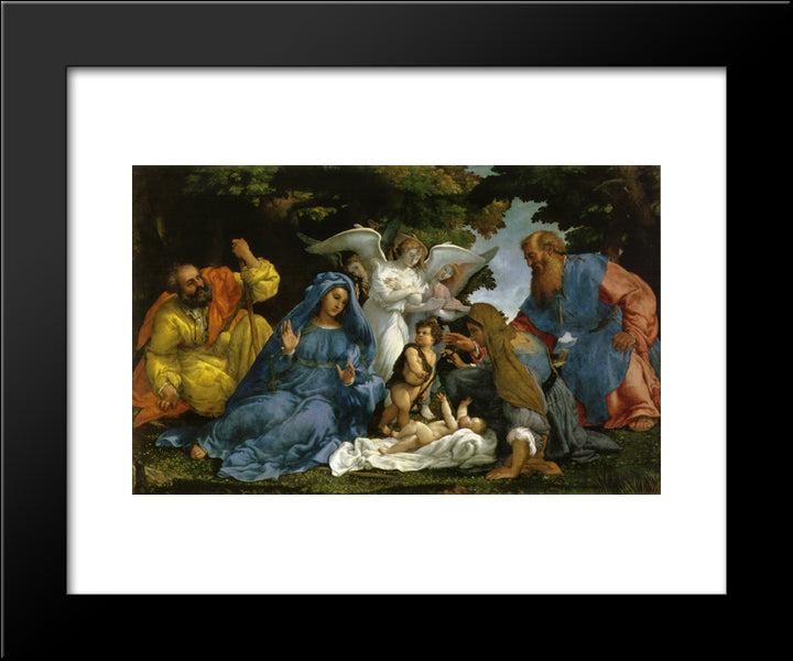 Holy Family With Angels And Saints 20x24 Black Modern Wood Framed Art Print Poster by Lotto, Lorenzo