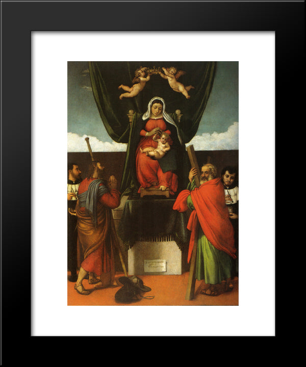 Madonna And Child Enthroned With Four Saints 20x24 Black Modern Wood Framed Art Print Poster by Lotto, Lorenzo
