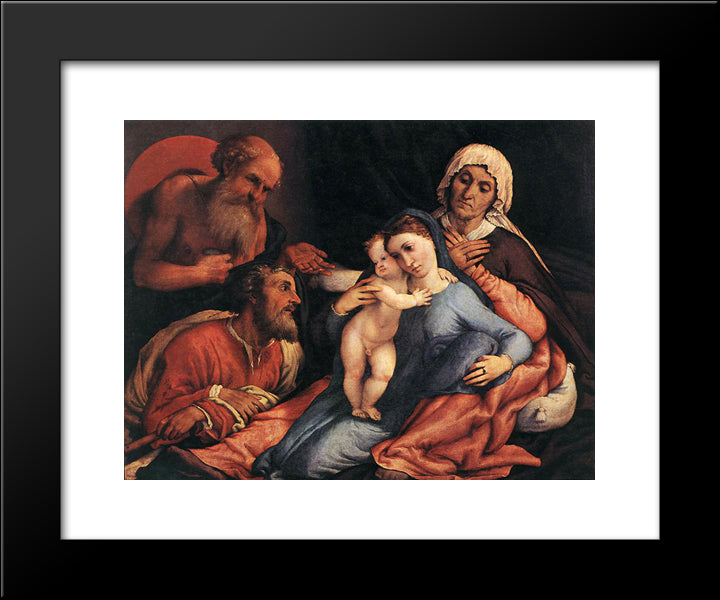 Madonna And Child With St. Jerome, St. Joseph And St. Anne 20x24 Black Modern Wood Framed Art Print Poster by Lotto, Lorenzo