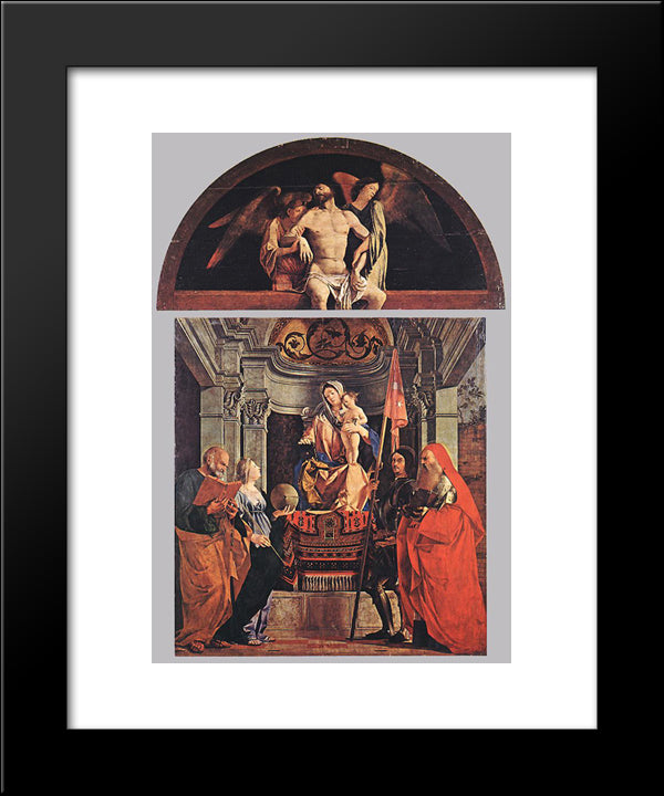 Madonna And Child With Sts Peter, Christine, Liberale, And Jerome 20x24 Black Modern Wood Framed Art Print Poster by Lotto, Lorenzo