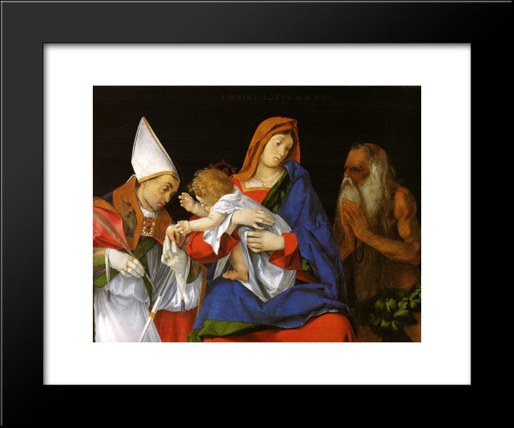 Madonna With A Bishop And St. Onuphrius 20x24 Black Modern Wood Framed Art Print Poster by Lotto, Lorenzo