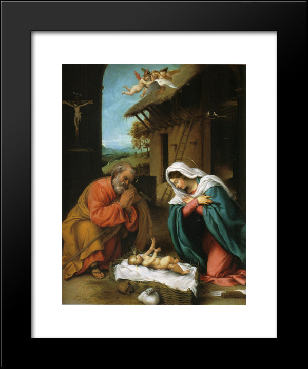 Nativity Of Christ 20x24 Black Modern Wood Framed Art Print Poster by Lotto, Lorenzo