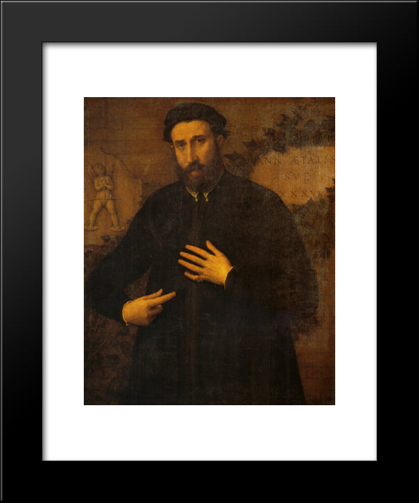 Portrait Of A 37 Years Old Man 20x24 Black Modern Wood Framed Art Print Poster by Lotto, Lorenzo