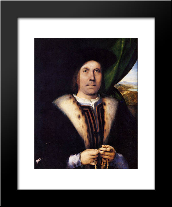 Portrait Of A Gentleman With A Rosary 20x24 Black Modern Wood Framed Art Print Poster by Lotto, Lorenzo