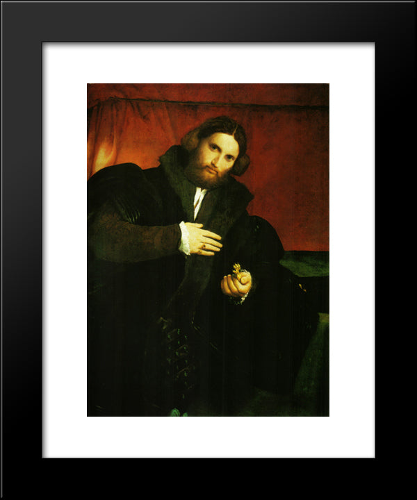 Portrait Of A Gentleman With Lion Paw 20x24 Black Modern Wood Framed Art Print Poster by Lotto, Lorenzo