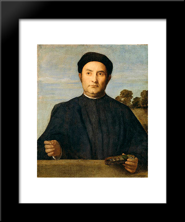 Portrait Of A Jeweler, Possibly Giovanni Pietro Crivelli 20x24 Black Modern Wood Framed Art Print Poster by Lotto, Lorenzo