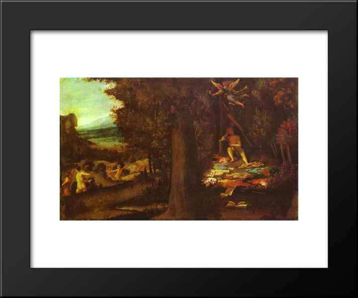 Sleeping Apollo, Muses And Fama 20x24 Black Modern Wood Framed Art Print Poster by Lotto, Lorenzo