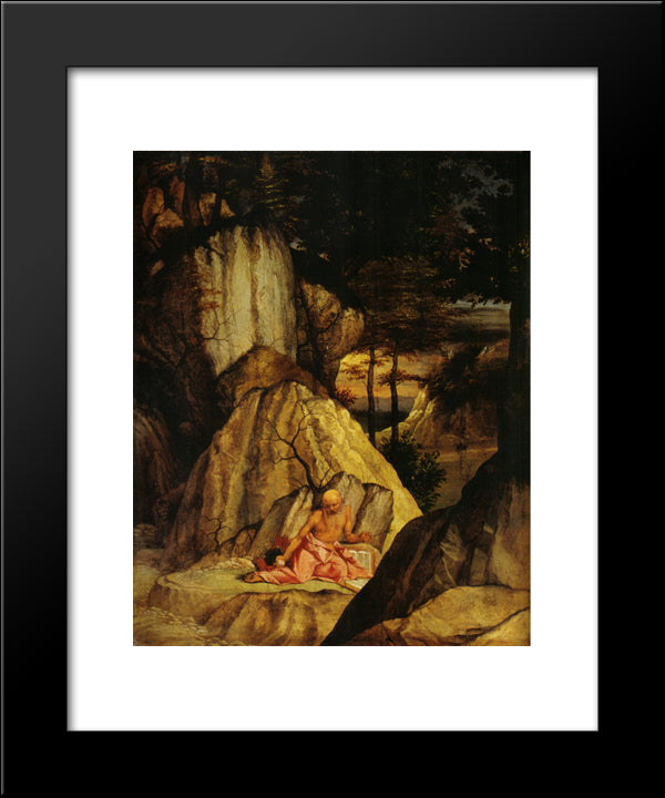 St. Jerome Meditating In The Desert 20x24 Black Modern Wood Framed Art Print Poster by Lotto, Lorenzo