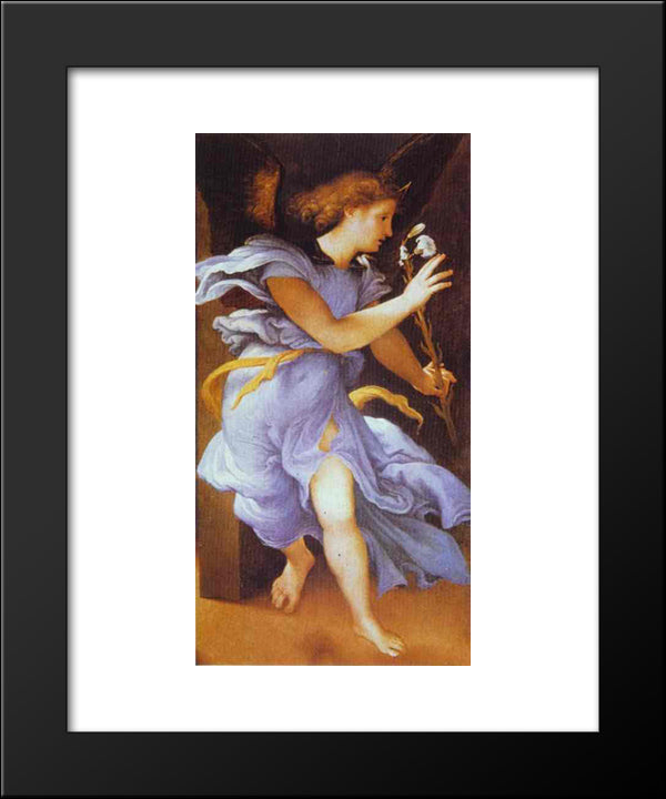 The Angel Of The Annunciation 20x24 Black Modern Wood Framed Art Print Poster by Lotto, Lorenzo
