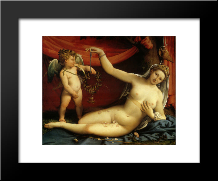 Venus And Cupid 20x24 Black Modern Wood Framed Art Print Poster by Lotto, Lorenzo