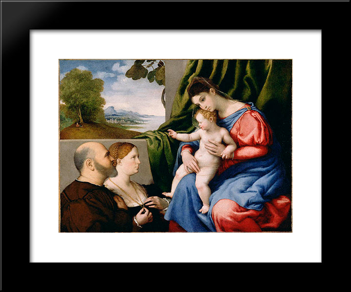 Virgin And Child With Two Donors 20x24 Black Modern Wood Framed Art Print Poster by Lotto, Lorenzo
