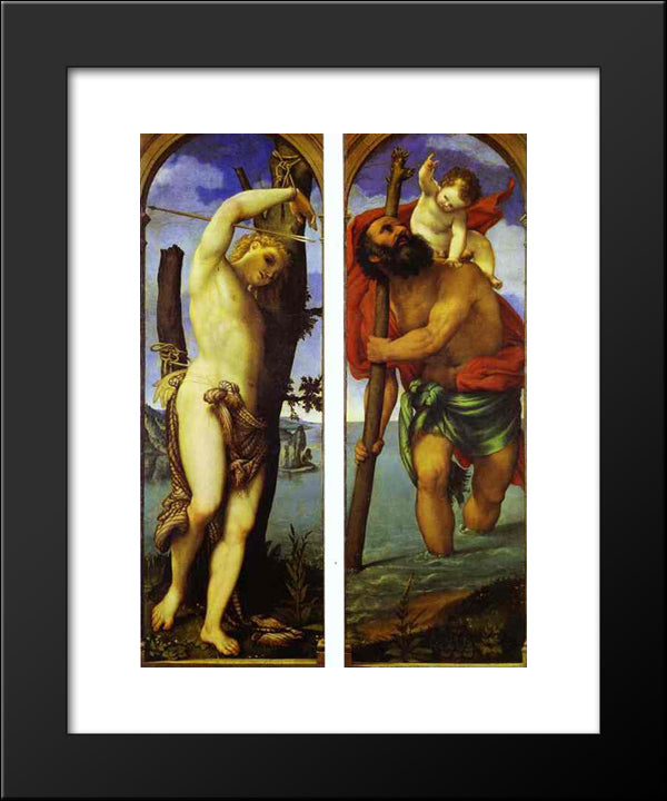 Wings Of A Triptych St. Sebastian, St. Christopher 20x24 Black Modern Wood Framed Art Print Poster by Lotto, Lorenzo