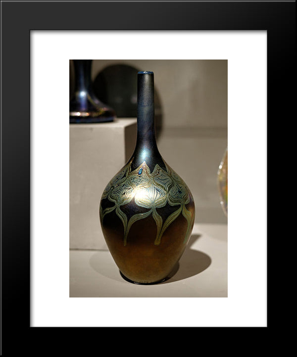 Bottle-Shaped Vase With Peacock-Blue Luster 20x24 Black Modern Wood Framed Art Print Poster by Tiffany, Louis Comfort