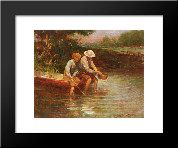 Boys Fishing 20x24 Black Modern Wood Framed Art Print Poster by Tiffany, Louis Comfort