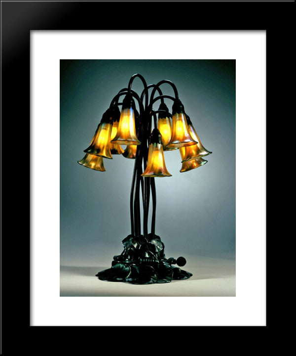Decorative Lamp. Pond Lily Design 20x24 Black Modern Wood Framed Art Print Poster by Tiffany, Louis Comfort