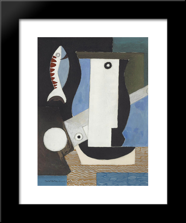Composition Cubiste Au Portrait, Poisson Et Clair De Lune 20x24 Black Modern Wood Framed Art Print Poster by Marcoussis, Louis