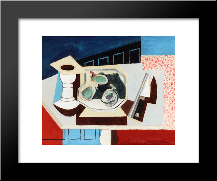 Still Life With Pomegranates And Knife On A Pedistal 20x24 Black Modern Wood Framed Art Print Poster by Marcoussis, Louis