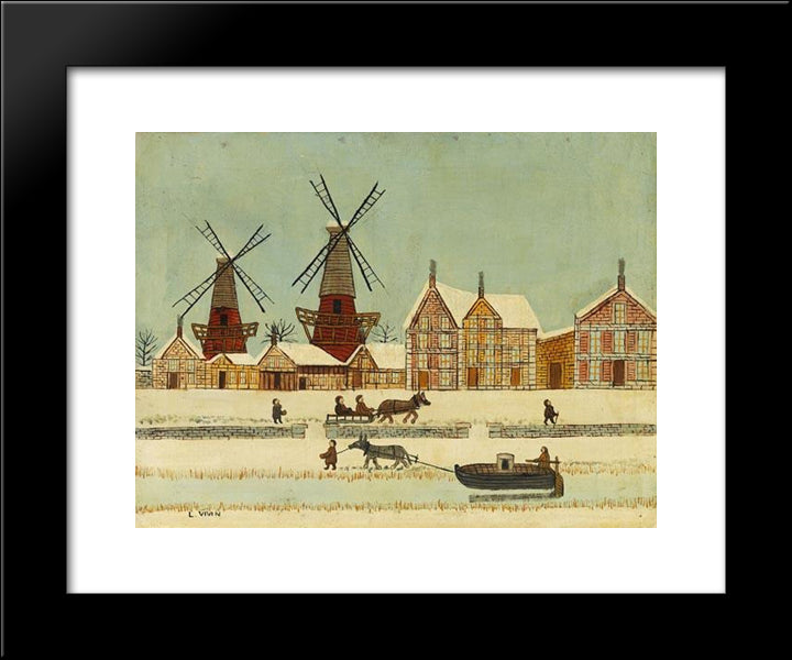 Au Bord De La Riviere En Hiver 20x24 Black Modern Wood Framed Art Print Poster by Vivin, Louis