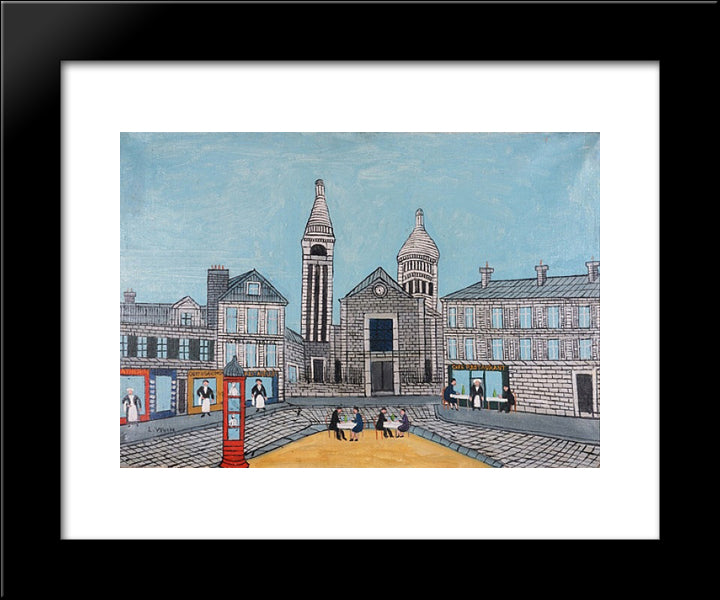 Place Du Theatre (City Square With Red Phone Booth) 20x24 Black Modern Wood Framed Art Print Poster by Vivin, Louis