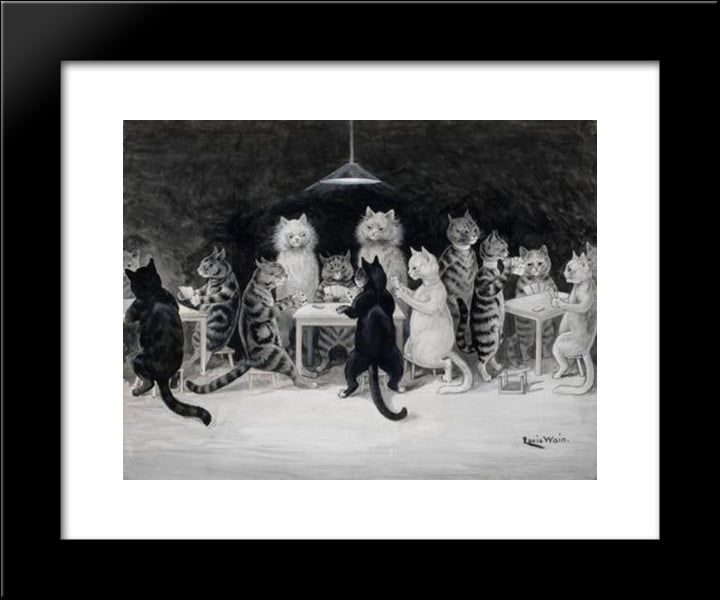 Cats' Bridge Club 20x24 Black Modern Wood Framed Art Print Poster by Wain, Louis