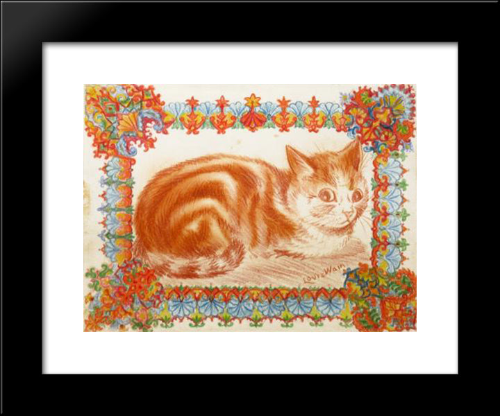 Ginger Cat In Decoration 20x24 Black Modern Wood Framed Art Print Poster by Wain, Louis