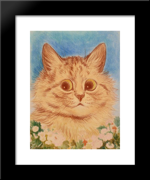 Ginger Flower Cat 20x24 Black Modern Wood Framed Art Print Poster by Wain, Louis
