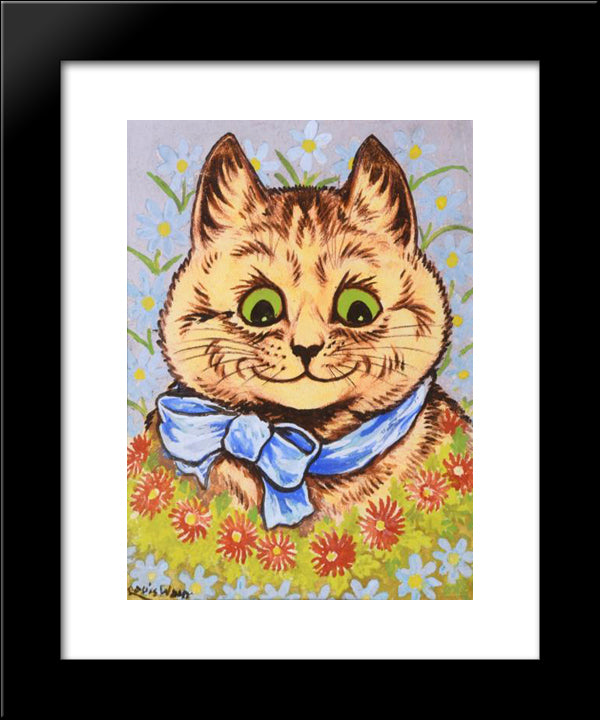 Happy Flower Cat 20x24 Black Modern Wood Framed Art Print Poster by Wain, Louis