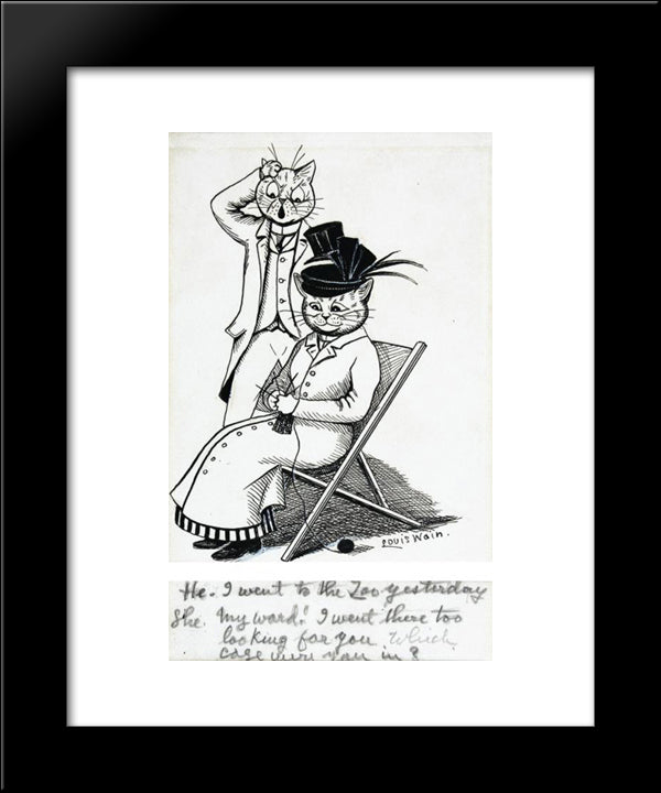 He - I Went To The Zoo Yesterday She - My Word! I Went There Too Looking For You Which Cage Were You In 20x24 Black Modern Wood Framed Art Print Poster by Wain, Louis