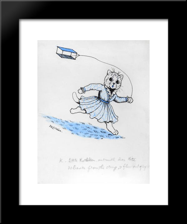 K. Little Kathleen, Out With Her Kite, It Broke From The String, And Flew Out Of Sight 20x24 Black Modern Wood Framed Art Print Poster by Wain, Louis