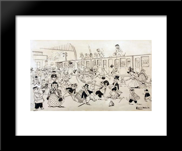 The Cat'S Excursion 20x24 Black Modern Wood Framed Art Print Poster by Wain, Louis