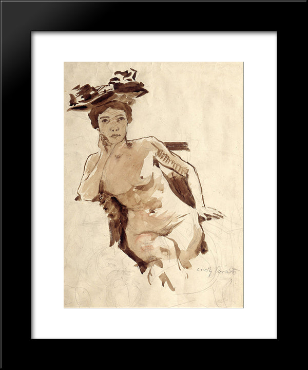 Female Semi-Nude With Hat 20x24 Black Modern Wood Framed Art Print Poster by Corinth, Lovis