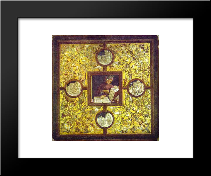Dante With Scenes From The Divine Comedy 20x24 Black Modern Wood Framed Art Print Poster by Signorelli, Luca