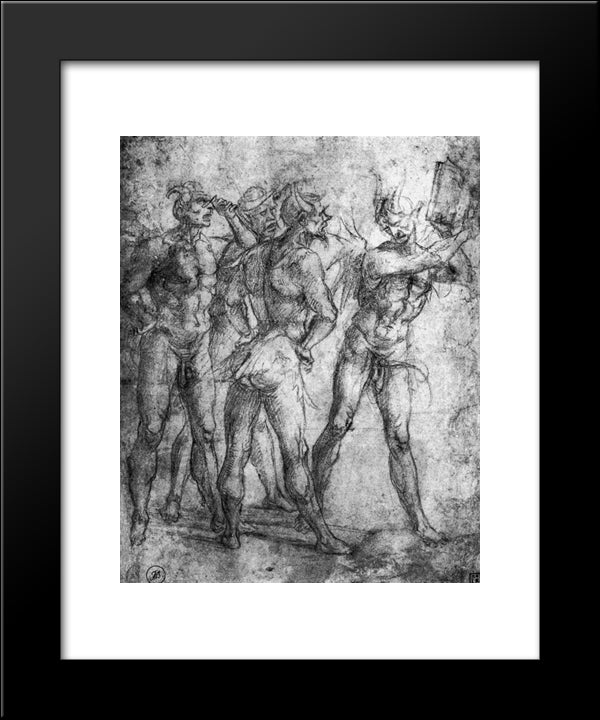 Four Demons With A Book 20x24 Black Modern Wood Framed Art Print Poster by Signorelli, Luca